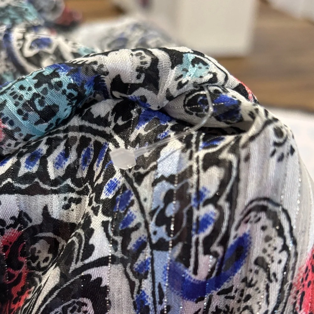 Paisley Print Long-Sleeve Peasant Button Down Top - White/Blue NWOT - Picture 9 of 9